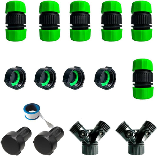 é Fittings for 1/2" Soaker Hose and Garden Hose, Repair Fitting Kit include Female Connector& Male Connector & Straight Connector&Two-way Valve Connectors(1/2 fittings kit).