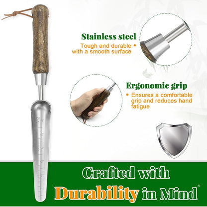 Narrow Stainless Steel Garden Trowel with Wood Handle - Heavy Duty Hand Shovel for Digging, Weeding, Planting & Transplanting, Sharp Garden Spade Tool for Tough Soil and Roots