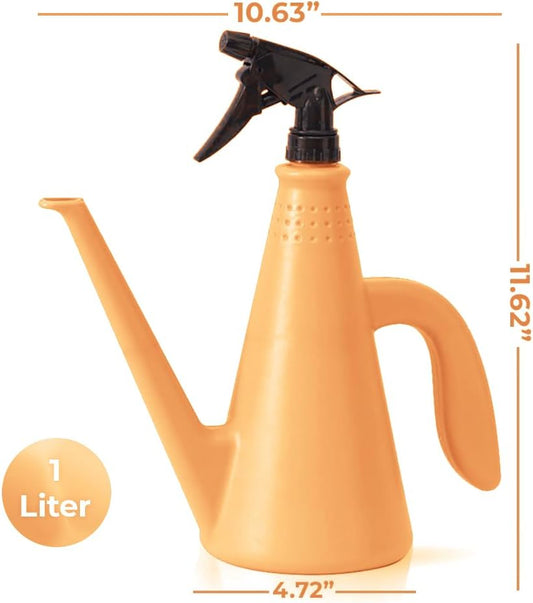 Plant Watering Can with Sprayer - 2 in 1 Watering Can Indoor Outdoor with Mister Water Spray Bottle for Plants - Indoor Watering Cans for House Plants, Flowers & Succulents - 34oz (Orange)