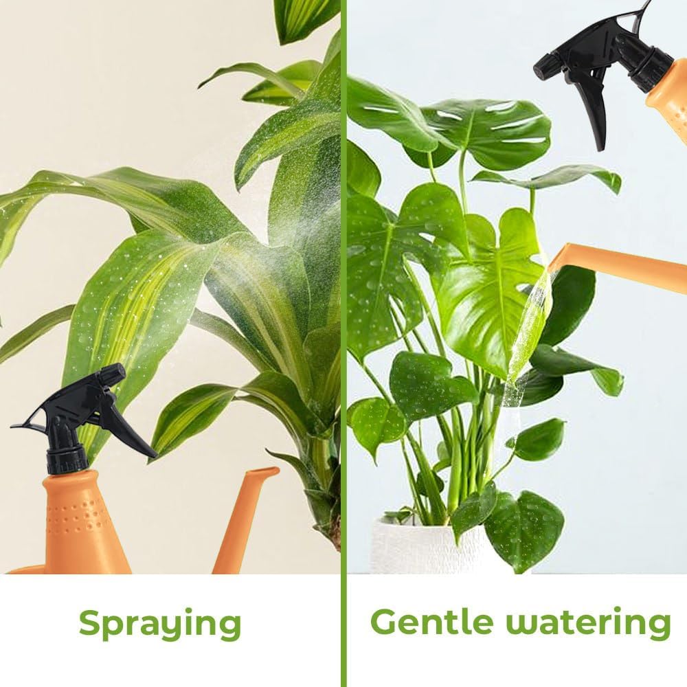 Plant Watering Can with Sprayer - 2 in 1 Watering Can Indoor Outdoor with Mister Water Spray Bottle for Plants - Indoor Watering Cans for House Plants, Flowers & Succulents - 34oz (Orange)