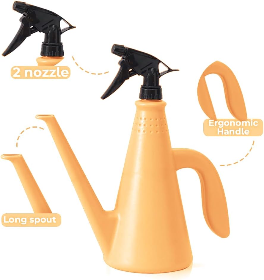 Plant Watering Can with Sprayer - 2 in 1 Watering Can Indoor Outdoor with Mister Water Spray Bottle for Plants - Indoor Watering Cans for House Plants, Flowers & Succulents - 34oz (Orange)