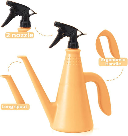 Plant Watering Can with Sprayer - 2 in 1 Watering Can Indoor Outdoor with Mister Water Spray Bottle for Plants - Indoor Watering Cans for House Plants, Flowers & Succulents - 34oz (Orange)
