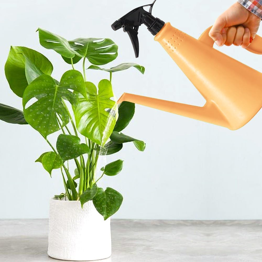 Plant Watering Can with Sprayer - 2 in 1 Watering Can Indoor Outdoor with Mister Water Spray Bottle for Plants - Indoor Watering Cans for House Plants, Flowers & Succulents - 34oz (Orange)