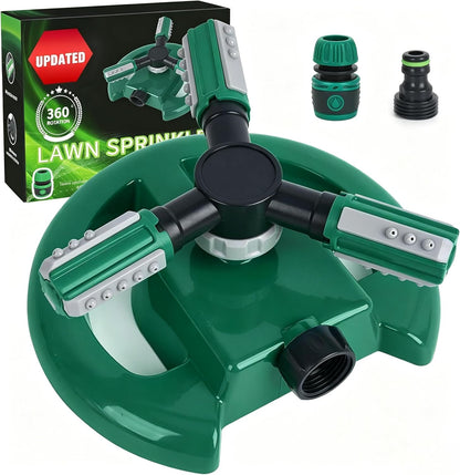 Lawn Sprinkler - Automatic 360 Degree Rotation Irrigation System for Large Area Coverage - Garden Water Sprinkler for Yard, Lawn, Kids (Deep Green, 1 Pack)