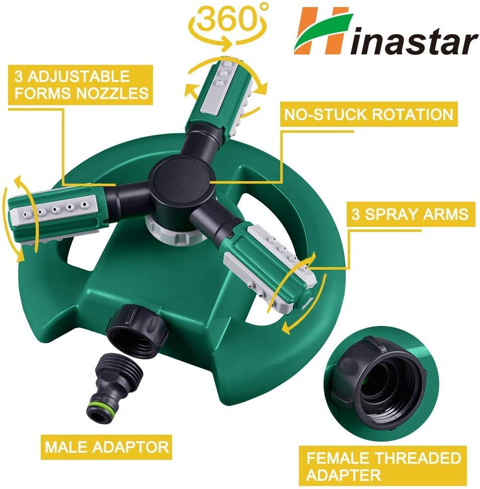 Lawn Sprinkler - Automatic 360 Degree Rotation Irrigation System for Large Area Coverage - Garden Water Sprinkler for Yard, Lawn, Kids (Deep Green, 1 Pack)