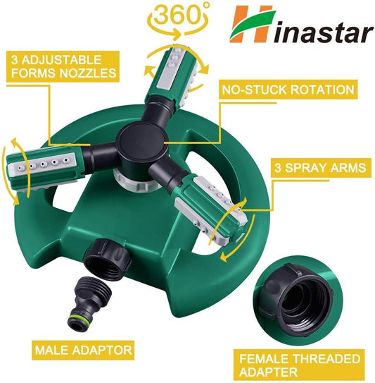 Lawn Sprinkler - Automatic 360 Degree Rotation Irrigation System for Large Area Coverage - Garden Water Sprinkler for Yard, Lawn, Kids (Deep Green, 1 Pack)
