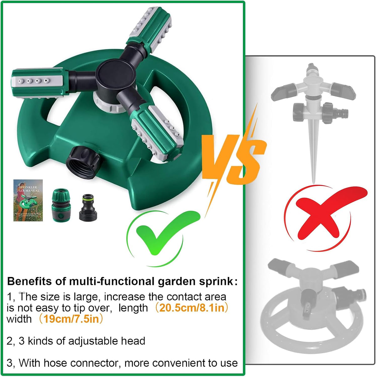 Lawn Sprinkler - Automatic 360 Degree Rotation Irrigation System for Large Area Coverage - Garden Water Sprinkler for Yard, Lawn, Kids (Deep Green, 1 Pack)
