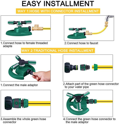 Lawn Sprinkler - Automatic 360 Degree Rotation Irrigation System for Large Area Coverage - Garden Water Sprinkler for Yard, Lawn, Kids (Deep Green, 1 Pack)