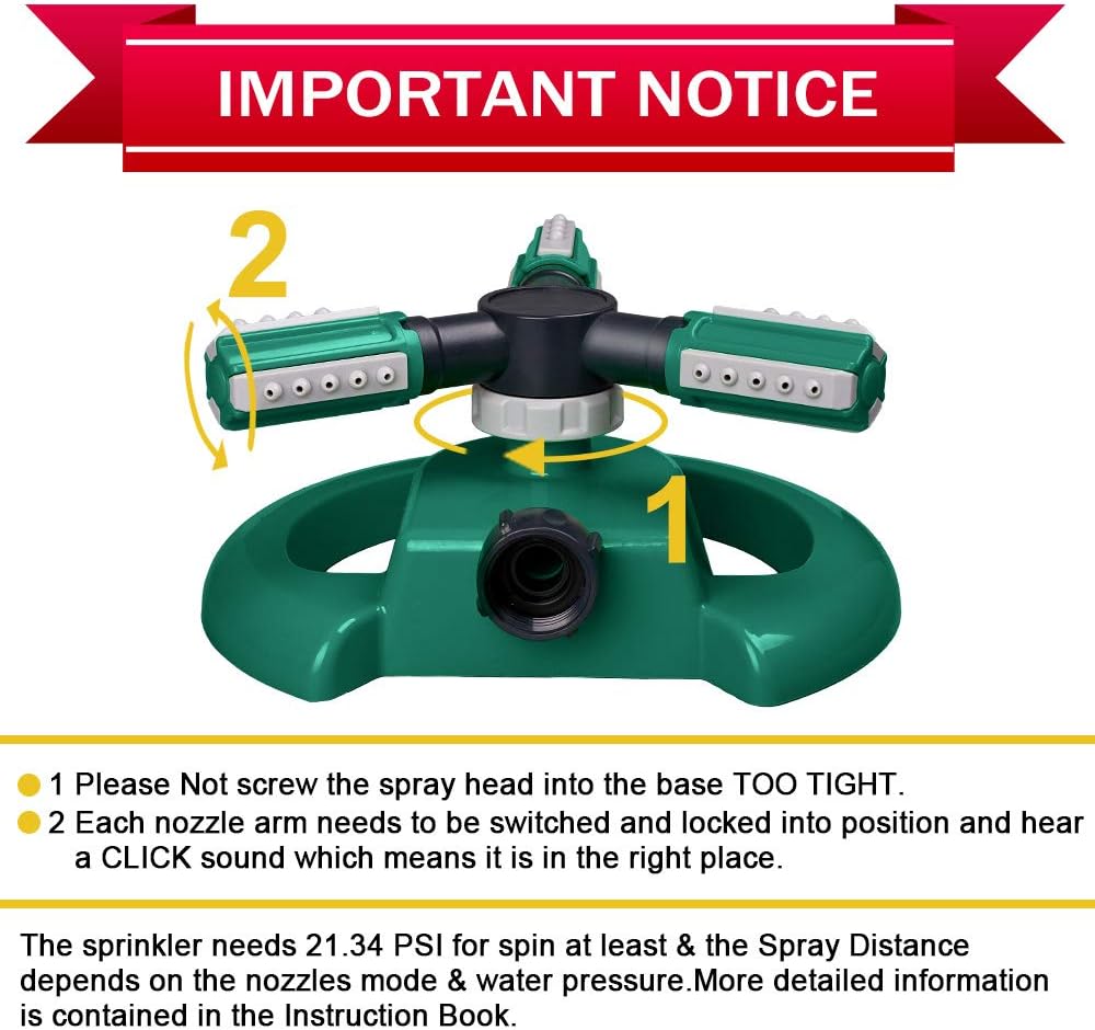 Lawn Sprinkler - Automatic 360 Degree Rotation Irrigation System for Large Area Coverage - Garden Water Sprinkler for Yard, Lawn, Kids (Deep Green, 1 Pack)