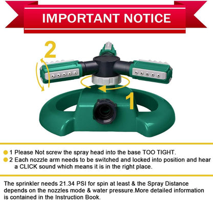 Lawn Sprinkler - Automatic 360 Degree Rotation Irrigation System for Large Area Coverage - Garden Water Sprinkler for Yard, Lawn, Kids (Deep Green, 1 Pack)
