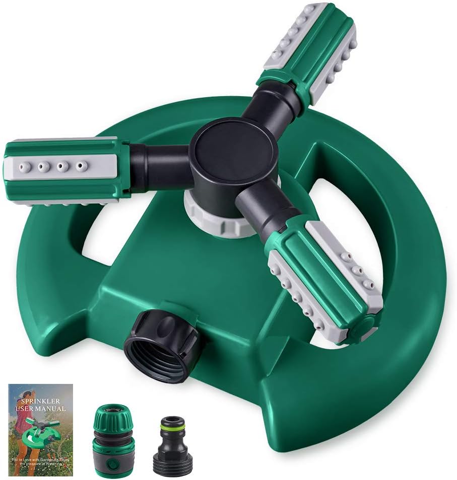 Lawn Sprinkler - Automatic 360 Degree Rotation Irrigation System for Large Area Coverage - Garden Water Sprinkler for Yard, Lawn, Kids (Deep Green, 1 Pack)
