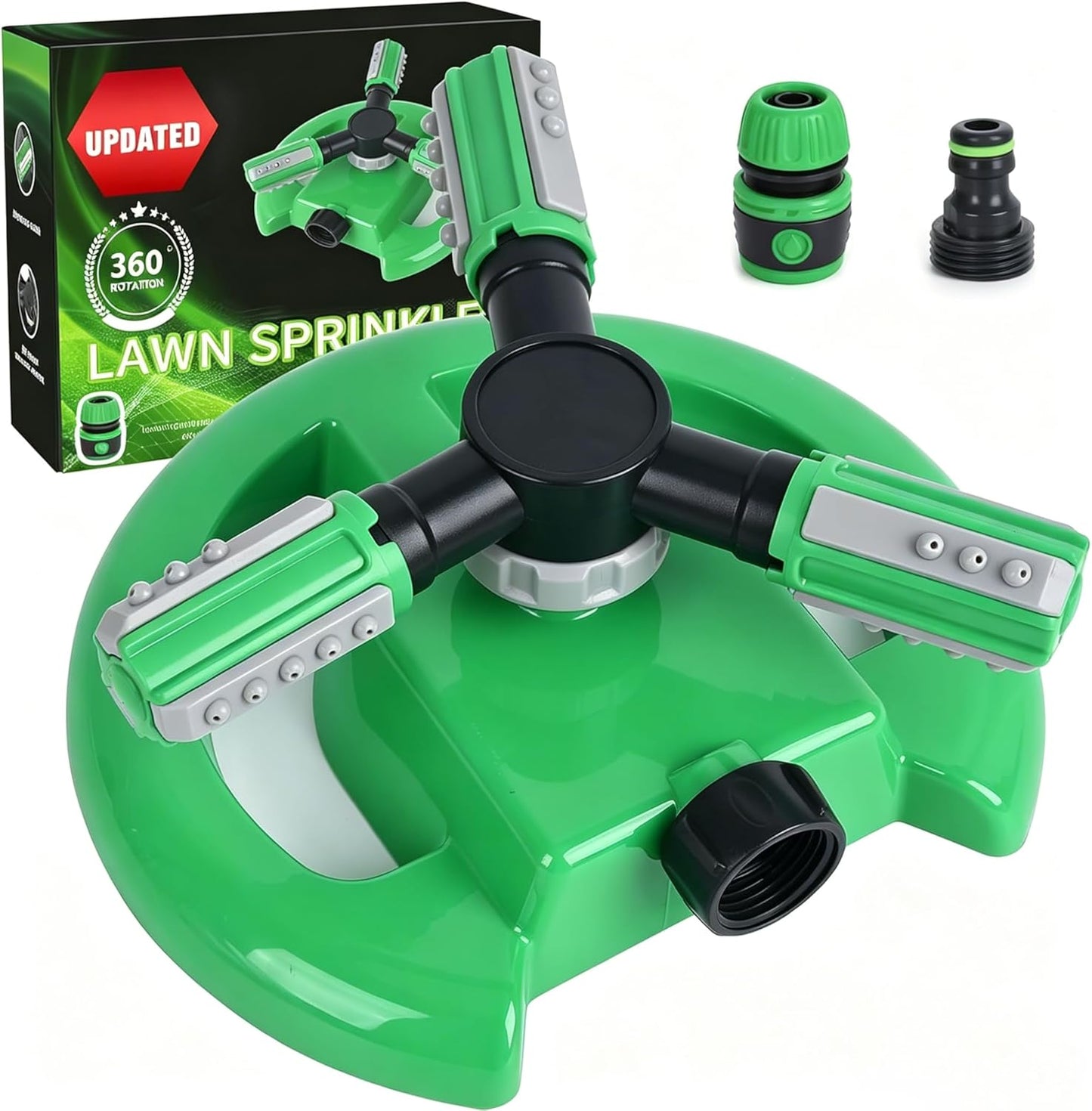 Lawn Sprinkler - Automatic 360 Degree Rotation Irrigation System for Large Area Coverage - Garden Water Sprinkler for Yard, Lawn, Kids (Deep Green, 1 Pack)