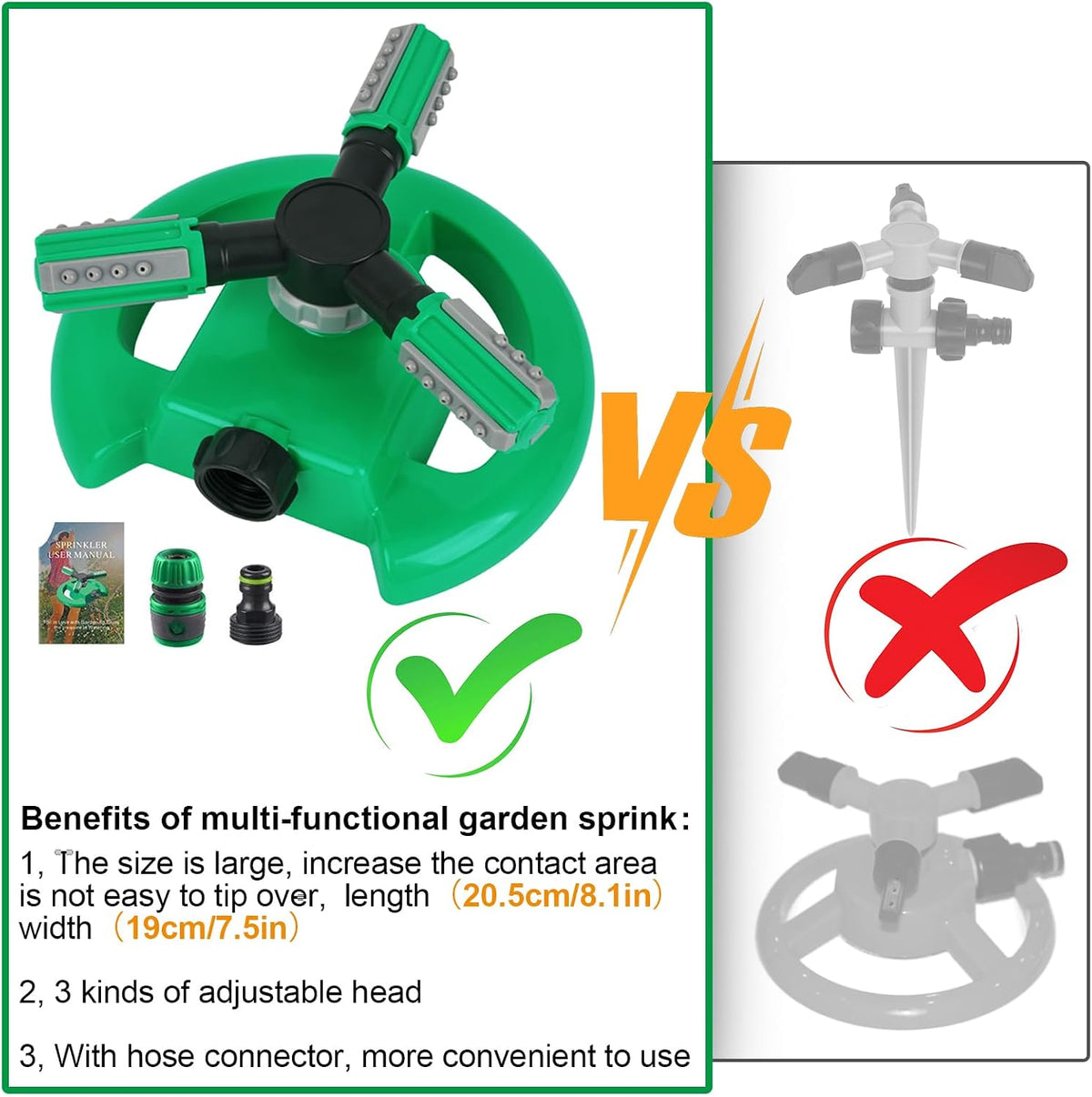 Lawn Sprinkler - Automatic 360 Degree Rotation Irrigation System for Large Area Coverage - Garden Water Sprinkler for Yard, Lawn, Kids (Deep Green, 1 Pack)