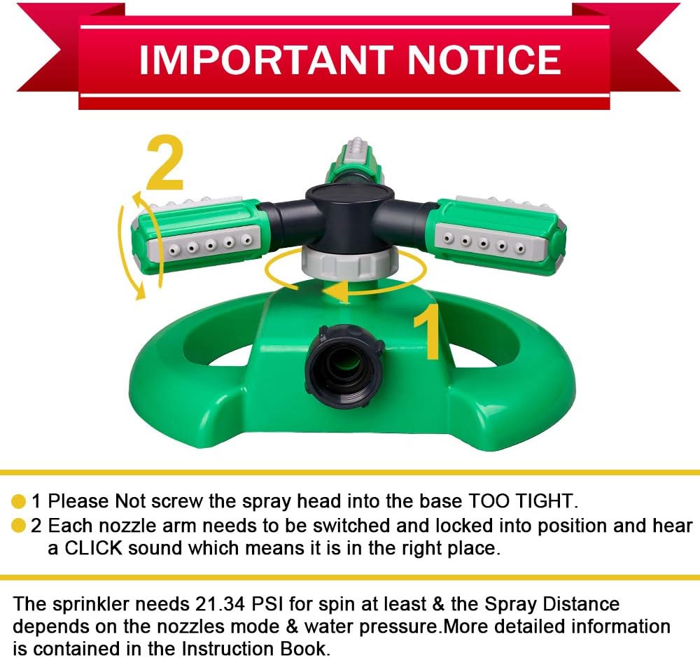Lawn Sprinkler - Automatic 360 Degree Rotation Irrigation System for Large Area Coverage - Garden Water Sprinkler for Yard, Lawn, Kids (Deep Green, 1 Pack)