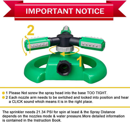 Lawn Sprinkler - Automatic 360 Degree Rotation Irrigation System for Large Area Coverage - Garden Water Sprinkler for Yard, Lawn, Kids (Deep Green, 1 Pack)