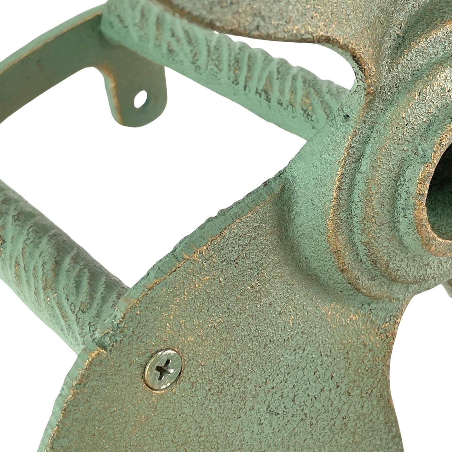 Sun Face Garden Hose Holder, 12 Inch Diameter Verdigris Green Cast Iron