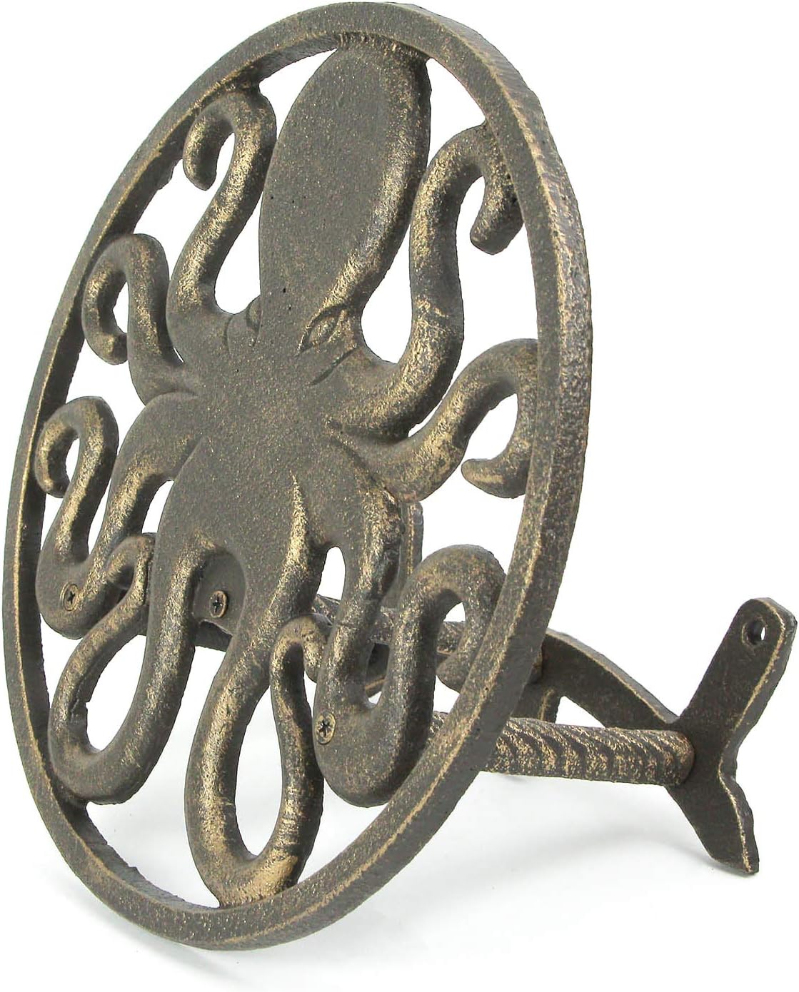 Sun Face Garden Hose Holder, 12 Inch Diameter Verdigris Green Cast Iron