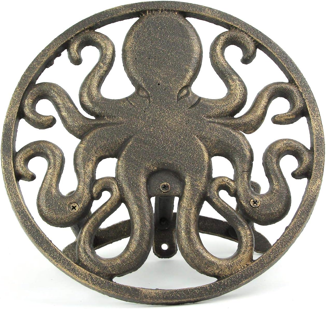 Sun Face Garden Hose Holder, 12 Inch Diameter Verdigris Green Cast Iron