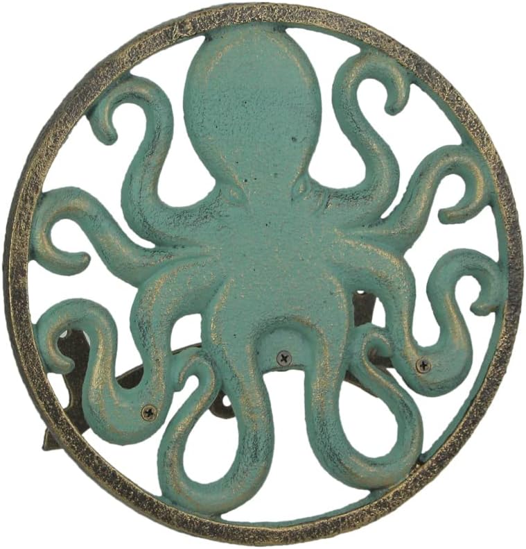 Sun Face Garden Hose Holder, 12 Inch Diameter Verdigris Green Cast Iron