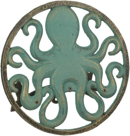 Sun Face Garden Hose Holder, 12 Inch Diameter Verdigris Green Cast Iron
