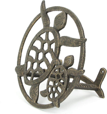 Sun Face Garden Hose Holder, 12 Inch Diameter Verdigris Green Cast Iron