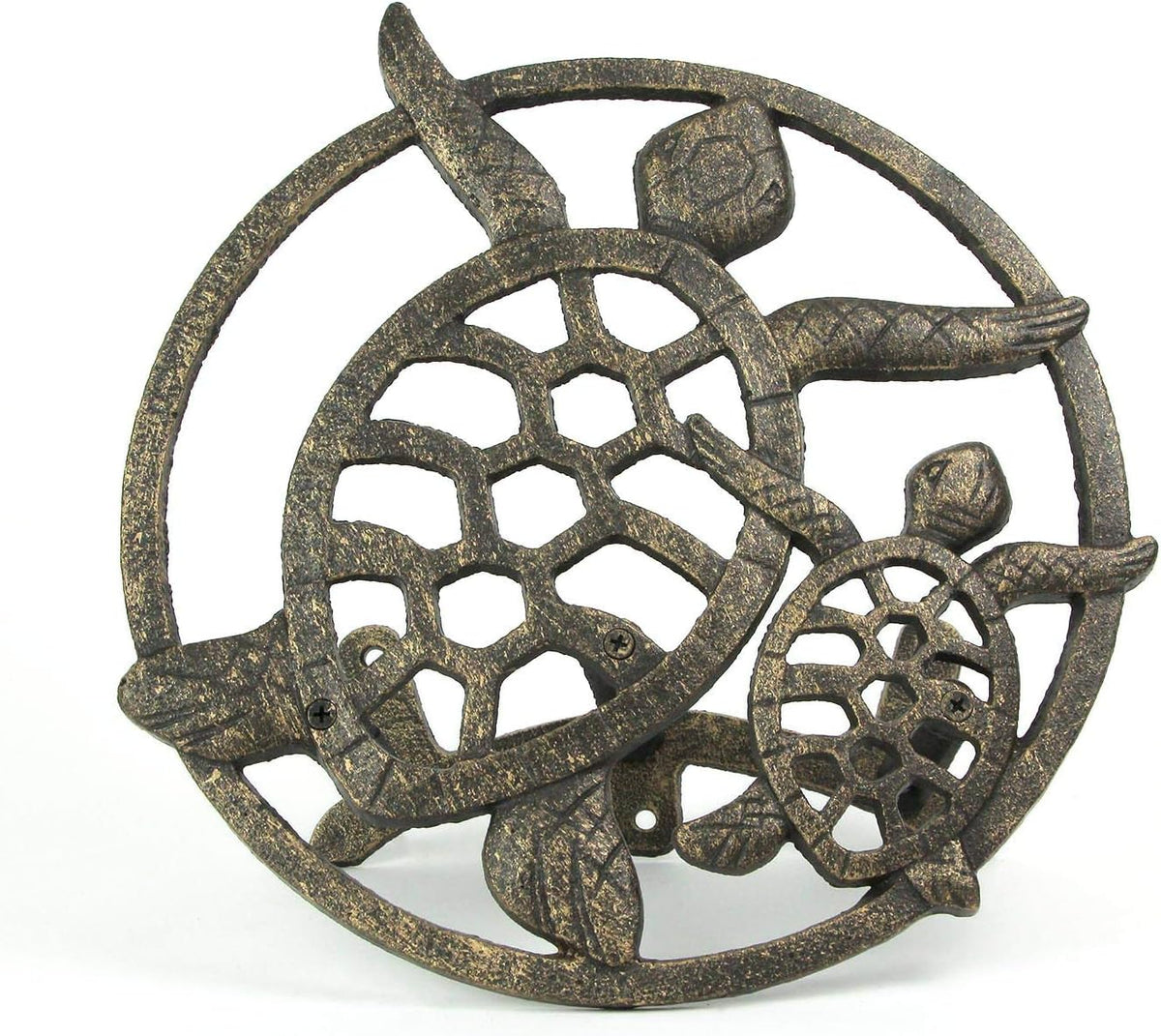 Sun Face Garden Hose Holder, 12 Inch Diameter Verdigris Green Cast Iron