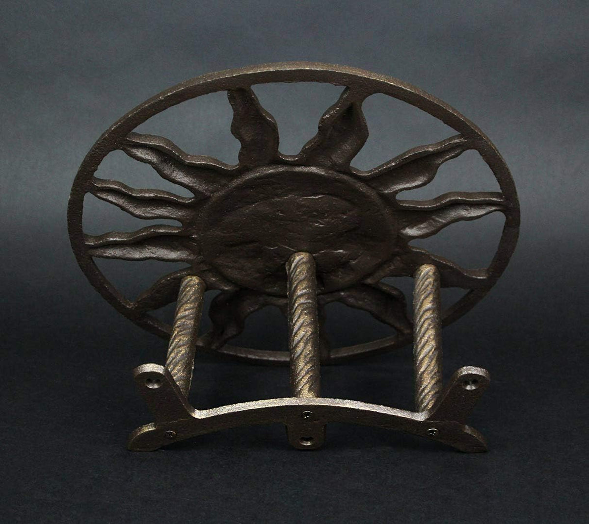 Sun Face Garden Hose Holder, 12 Inch Diameter Verdigris Green Cast Iron