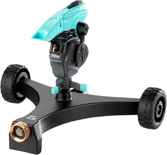All-new Pulsating Lawn Sprinkler 300011, Impact Sprinkler w/ 70 ft Reach, 360° Range Gear & Pulsating Mechanism, 3,900 sq ft Lawn & Garden Watering, Metal Base w/Wheels