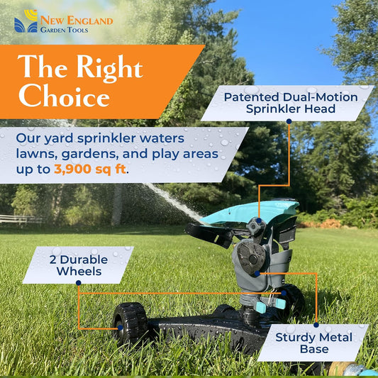 All-new Pulsating Lawn Sprinkler 300011, Impact Sprinkler w/ 70 ft Reach, 360° Range Gear & Pulsating Mechanism, 3,900 sq ft Lawn & Garden Watering, Metal Base w/Wheels