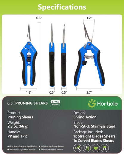 2-Pack 6.5" Garden Scissors Pruning Shears for Detailed Gardening
