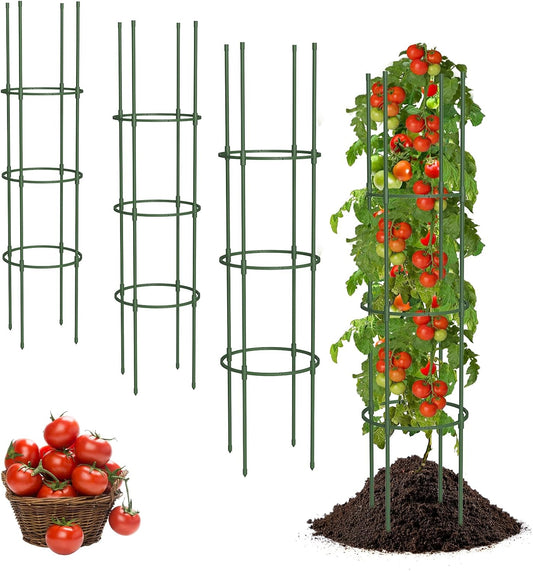 6 Pack Tomato Cages for Garden, 49" Tall Adjustable Heavy Duty Rust Resistant Tomato Trellis, with Upgraded Coupler for Raised Beds & Pots, Plant Stakes and Supports for Climbing Vegetables, Flowers