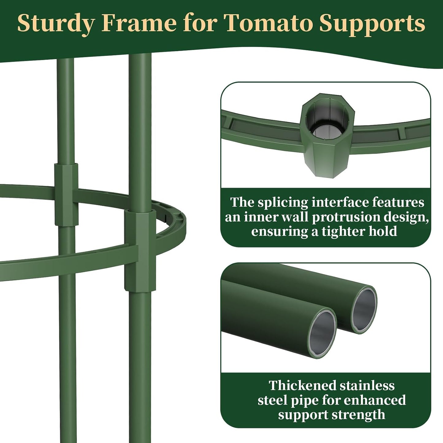6 Pack Tomato Cages for Garden, 49" Tall Adjustable Heavy Duty Rust Resistant Tomato Trellis, with Upgraded Coupler for Raised Beds & Pots, Plant Stakes and Supports for Climbing Vegetables, Flowers