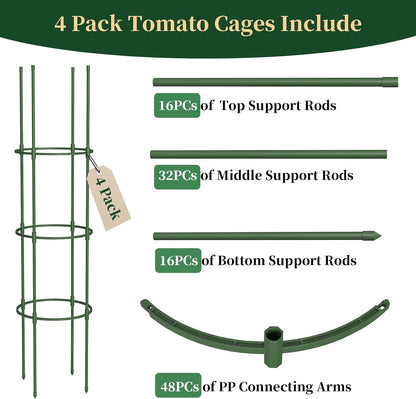 6 Pack Tomato Cages for Garden, 49" Tall Adjustable Heavy Duty Rust Resistant Tomato Trellis, with Upgraded Coupler for Raised Beds & Pots, Plant Stakes and Supports for Climbing Vegetables, Flowers