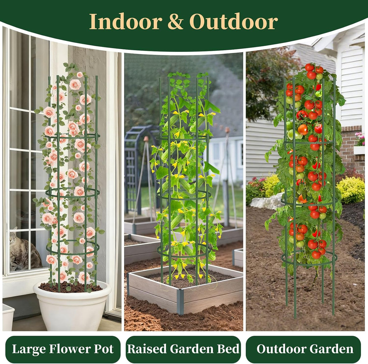 6 Pack Tomato Cages for Garden, 49" Tall Adjustable Heavy Duty Rust Resistant Tomato Trellis, with Upgraded Coupler for Raised Beds & Pots, Plant Stakes and Supports for Climbing Vegetables, Flowers