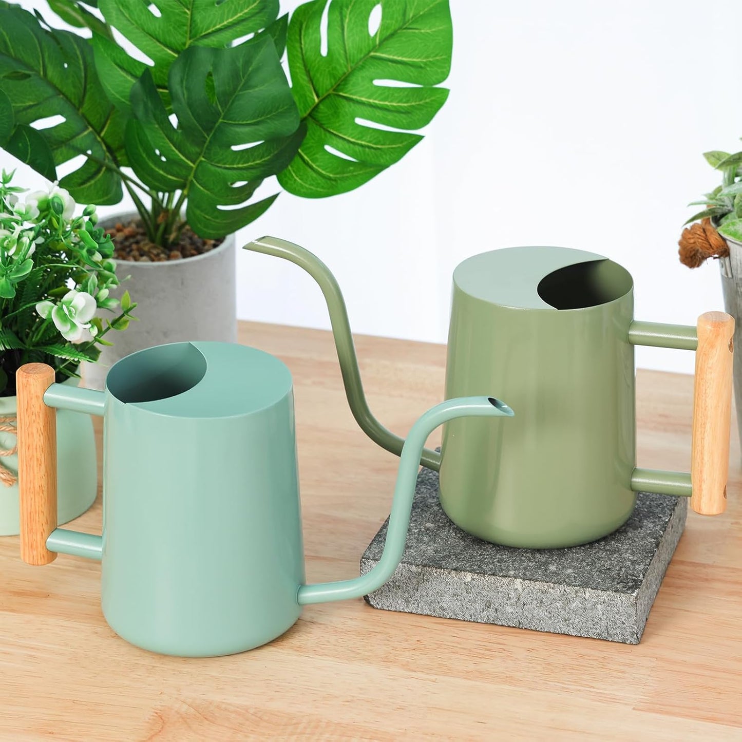 Metal Watering Can for Indoor Plants, 35oz Sage Green Cute Stainless Steel Pot with Long Spout for Indoor House Plants Bonsai Outdoor Garden Flower Decorative