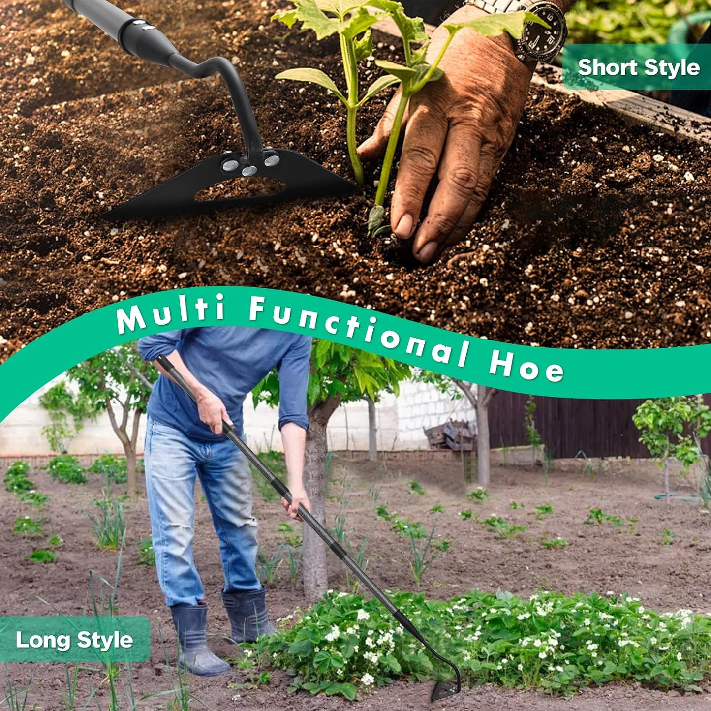 Hoe Garden Tool with 70Inch Long Handle, Heavy Duty Garden Hoes for Weeding Loosening Soil Digging Planting Ridging, Handy Hoe Gardening Tools Weeding Hoe