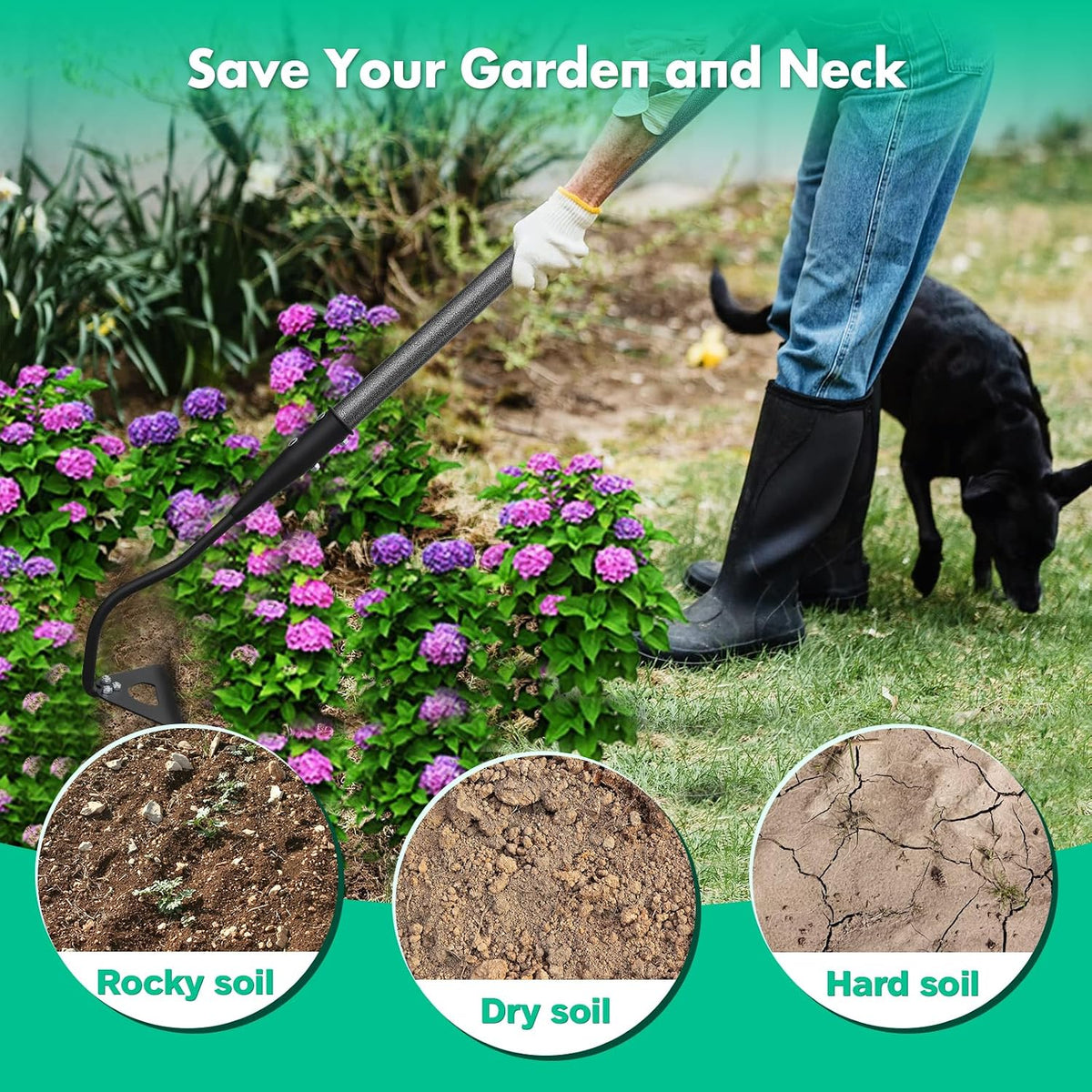 Hoe Garden Tool with 70Inch Long Handle, Heavy Duty Garden Hoes for Weeding Loosening Soil Digging Planting Ridging, Handy Hoe Gardening Tools Weeding Hoe