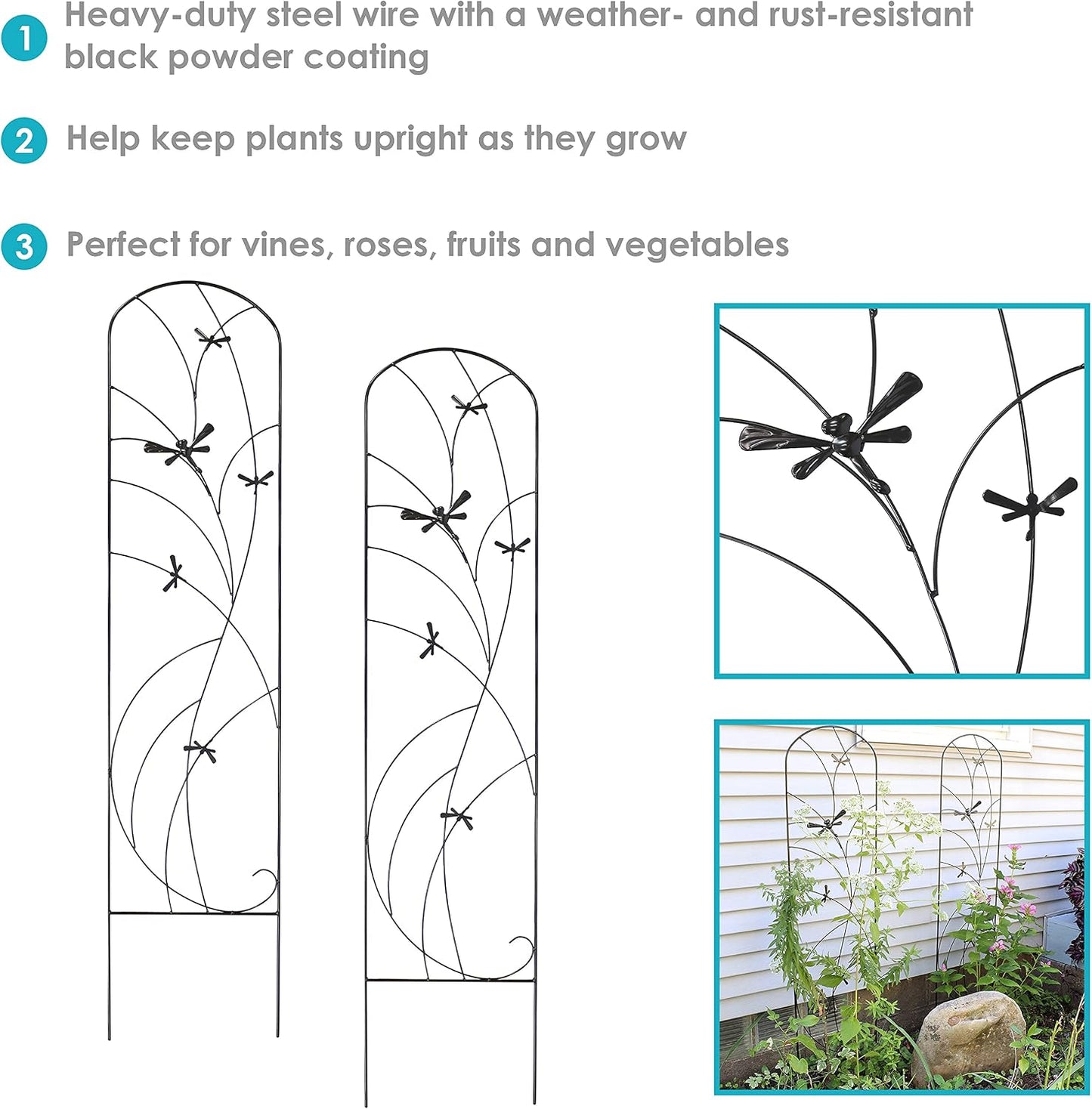 Sunnydaze 48" Black Metal Garden Trellis for Climbing Plants, 2-Pack