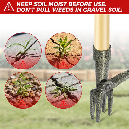 Stand Up Weed Puller Tool, 4-Claw Steel Head Deep Root Extractor with Dual-Eject Design, Real Bamboo Long Handle & Metal Anti-Slip Pedal, No Bending Dandelion Remover for Garden （Light Brown）