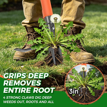 Stand Up Weed Puller Tool, 4-Claw Steel Head Deep Root Extractor with Dual-Eject Design, Real Bamboo Long Handle & Metal Anti-Slip Pedal, No Bending Dandelion Remover for Garden （Light Brown）