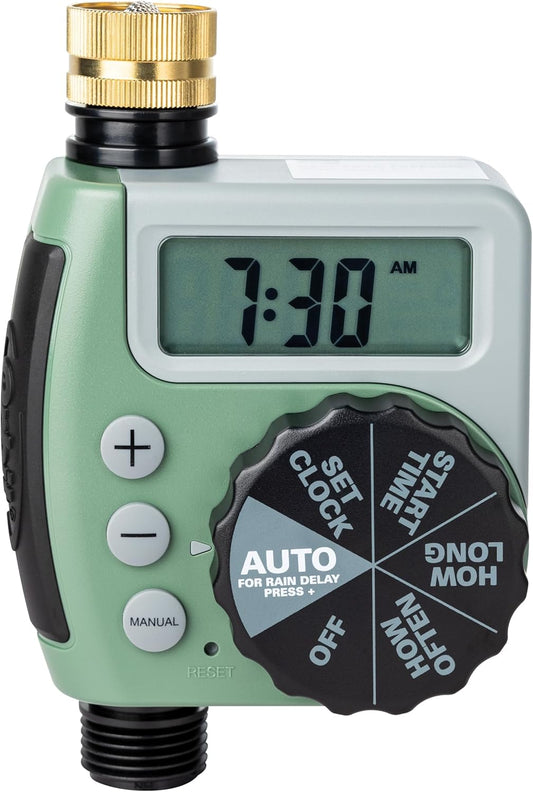 One Outlet Single-Dial Hose Faucet Timer - Easy Programmable - For Garden Watering System - LCD Hose Timer with Adjustable Watering Schedule - 62056