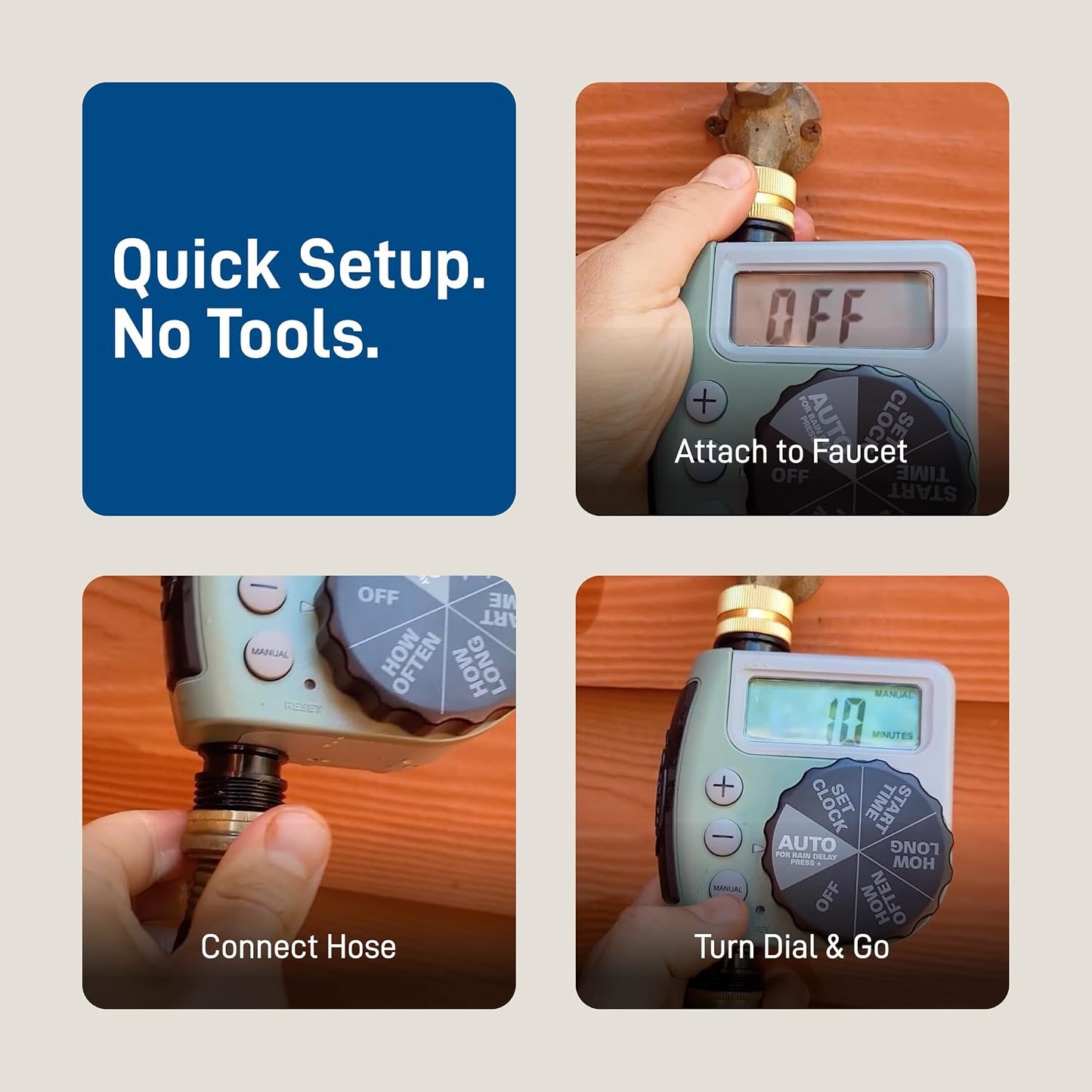One Outlet Single-Dial Hose Faucet Timer - Easy Programmable - For Garden Watering System - LCD Hose Timer with Adjustable Watering Schedule - 62056