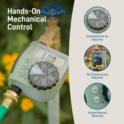 One Outlet Single-Dial Hose Faucet Timer - Easy Programmable - For Garden Watering System - LCD Hose Timer with Adjustable Watering Schedule - 62056