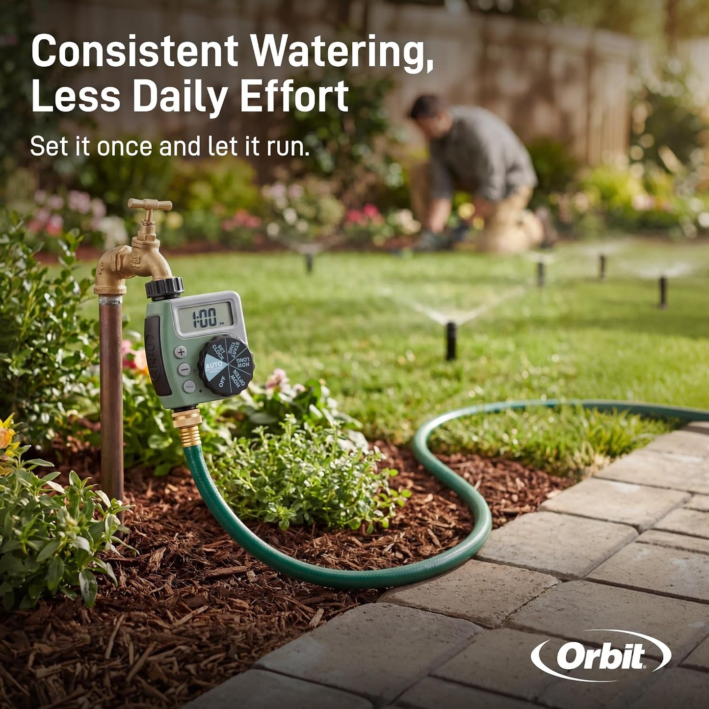 One Outlet Single-Dial Hose Faucet Timer - Easy Programmable - For Garden Watering System - LCD Hose Timer with Adjustable Watering Schedule - 62056
