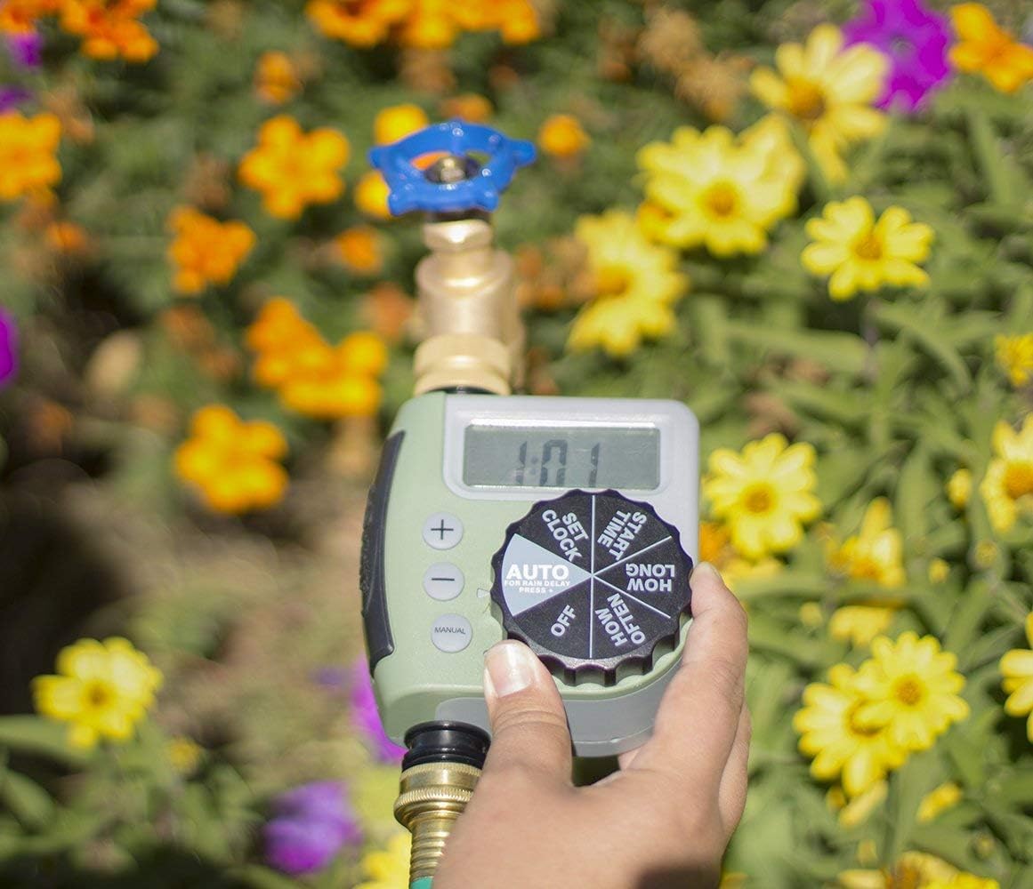 One Outlet Single-Dial Hose Faucet Timer - Easy Programmable - For Garden Watering System - LCD Hose Timer with Adjustable Watering Schedule - 62056