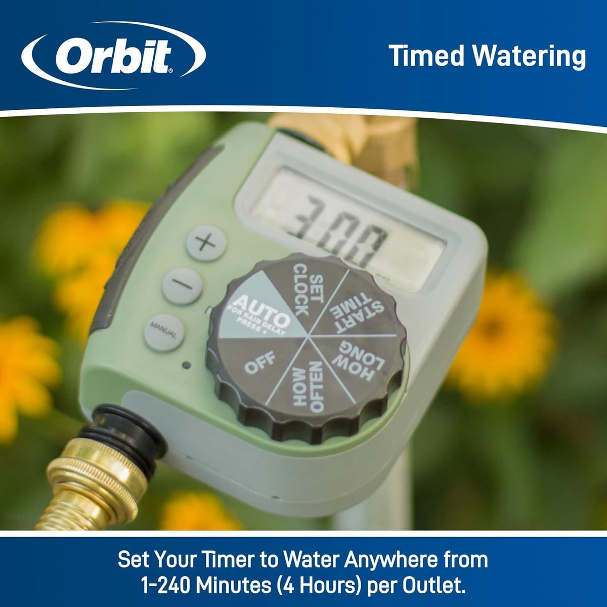 One Outlet Single-Dial Hose Faucet Timer - Easy Programmable - For Garden Watering System - LCD Hose Timer with Adjustable Watering Schedule - 62056