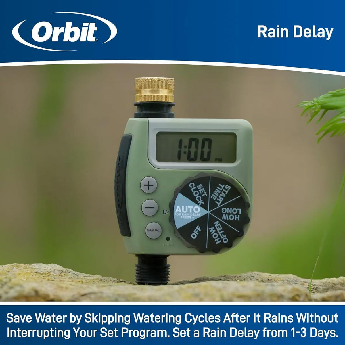 One Outlet Single-Dial Hose Faucet Timer - Easy Programmable - For Garden Watering System - LCD Hose Timer with Adjustable Watering Schedule - 62056