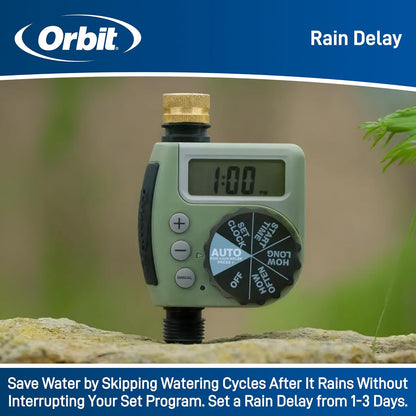 One Outlet Single-Dial Hose Faucet Timer - Easy Programmable - For Garden Watering System - LCD Hose Timer with Adjustable Watering Schedule - 62056