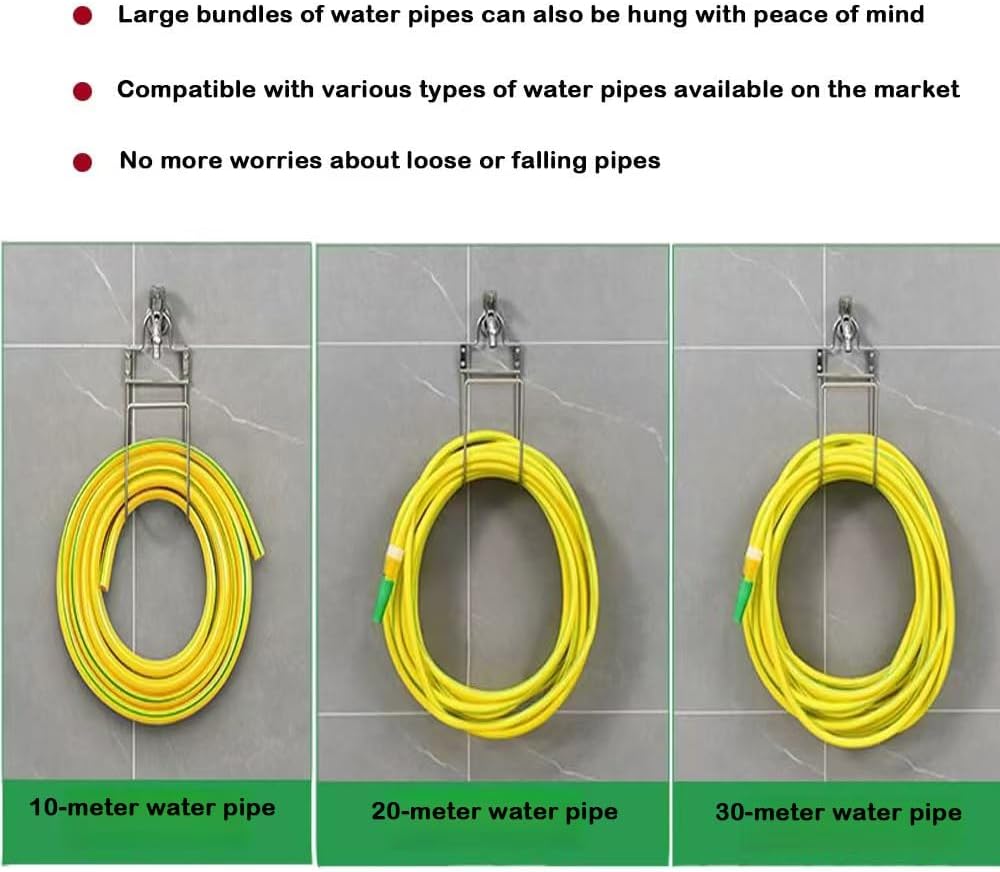 Stainless Steel Hose Holder Wall Mount- Wall Mount Garden Hose Hook for Outside, Sturdy Water Hose Holders for Garage, Vacuum Lines and Extension Cords