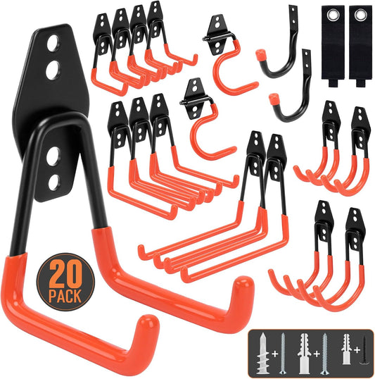 Garage Hooks, 20 Pack Wall Storage Hooks for Bike, Ladder and Tools